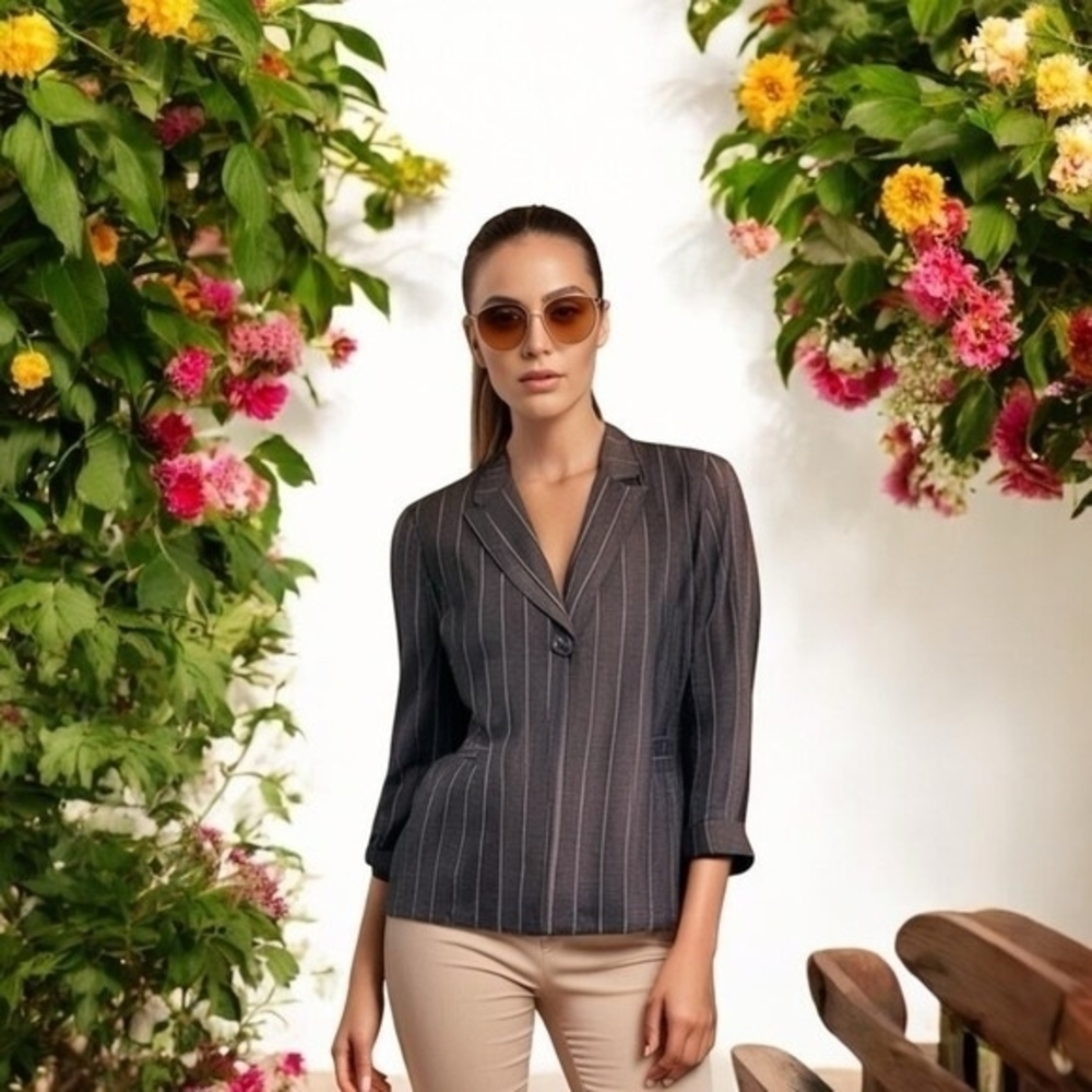 GARFIELD & MARKS Gray Purple Pinstripe Blazer Women’s Alicia Jacket S 8